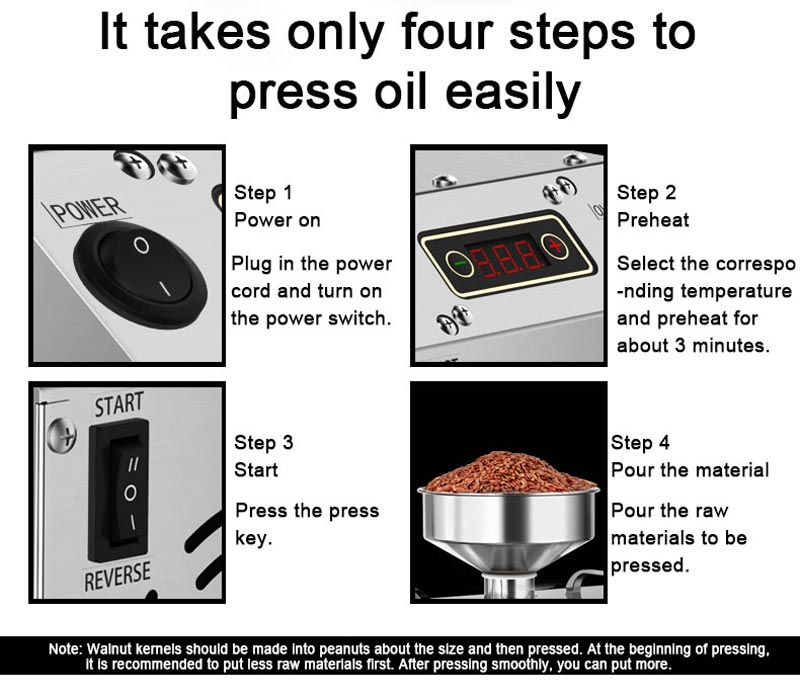 It takes only four steps to press oil easily